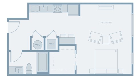 Floor plan for studio, 1 bath, 574 sqft