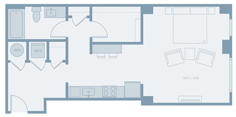 Floor plan for studio, 1 bath, 674 sqft