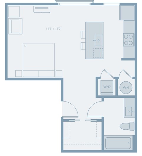Floor plan for studio, 1 bath, 522 sqft