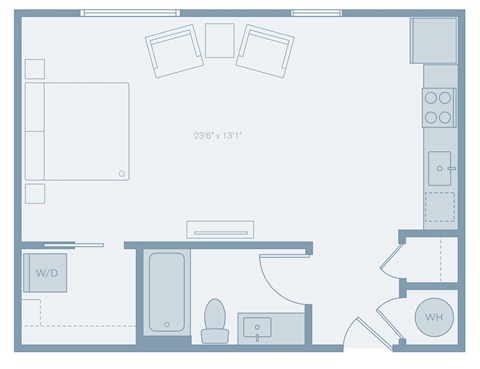 Floor plan for studio, 1 bath, 526 sqft