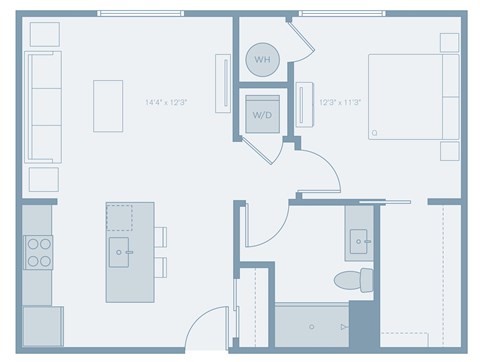 Floor plan for 1 bed, 1 bath, 700 sqft