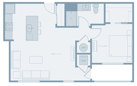 Floor plan for 1 bed, 1 bath, 704 sqft