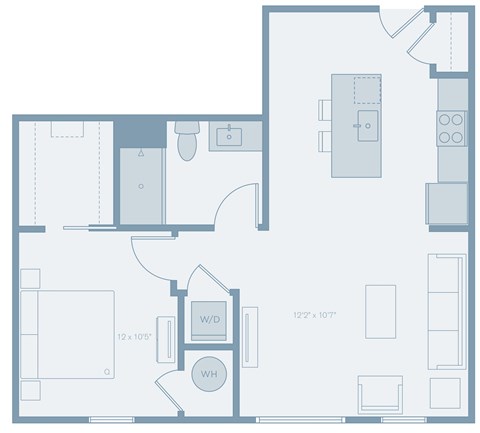 Floor plan for 1 bed, 1 bath, 705 sqft