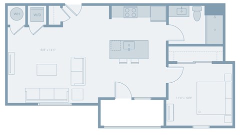 Floor plan for 1 bed, 1 bath, 741 sqft