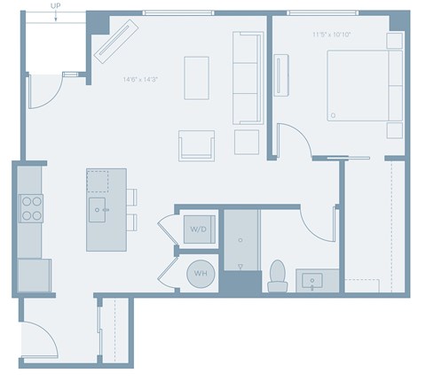 Floor plan for 1 bed, 1 bath, 783 sqft