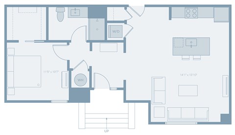 Floor plan for 1 bed, 1 bath, 793 sqft