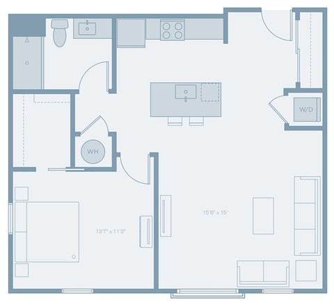 Floor plan for 1 bed, 1 bath, 820 sqft