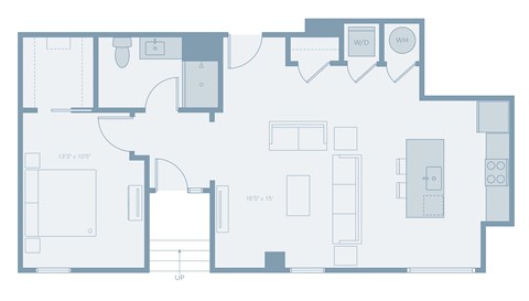 Floor plan for 1 bed, 1 bath, 830 sqft