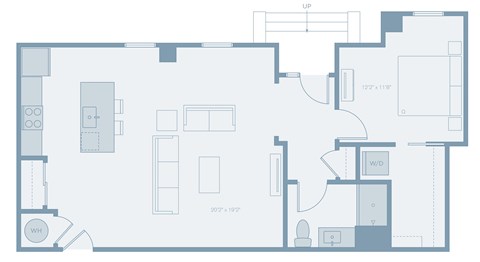Floor plan for 1 bed, 1 bath, 868 sqft