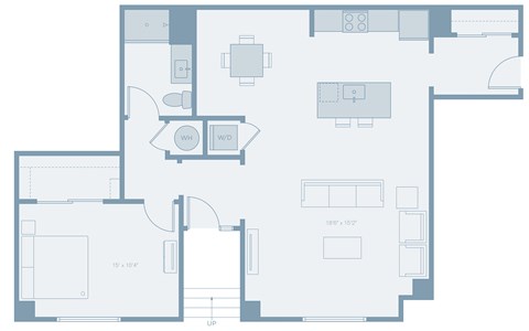 Floor plan for 1 bed, 1 bath, 1011 sqft