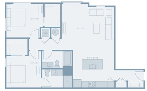 Floor plan for 2 beds, 2 baths, 1084 sqft