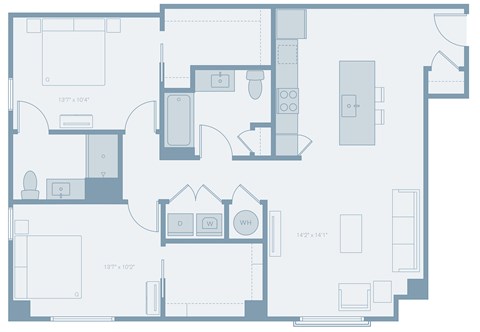 Floor plan for 2 beds, 2 baths, 1145 sqft