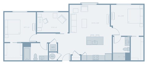 Floor plan for 2 beds, 2 baths, 1230 sqft