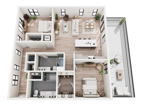Floor plan for 2 beds, 2 baths, 1263 sqft