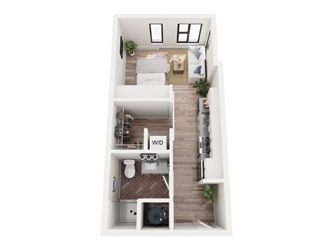 Floor plan for studio, 1 bath, 388 sqft