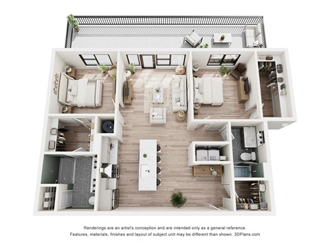 Floor plan for 2 beds, 2 baths, 1142 sqft