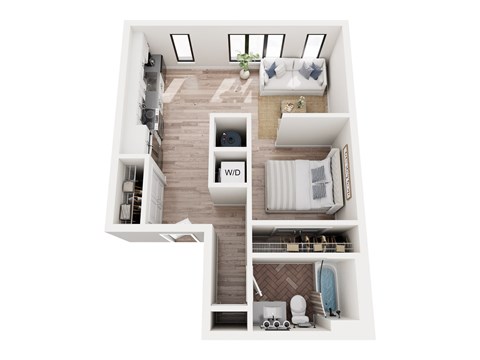 Floor plan for 1 bed, 1 bath, 519 sqft