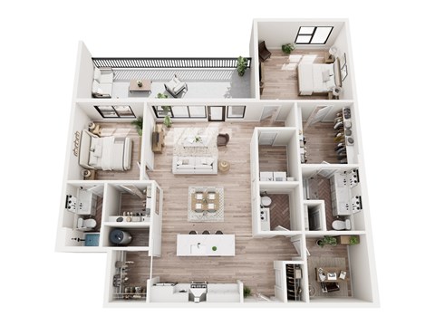 Floor plan for 2 beds, 2.5 baths, 1437 sqft