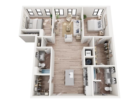 Floor plan for 2 beds, 2 baths, 1111 sqft