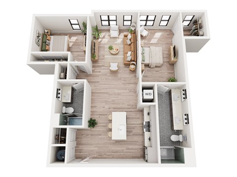 Floor plan for 2 beds, 2 baths, 1108 sqft