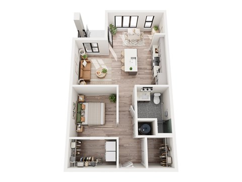 Floor plan for 1 bed, 1 bath, 705 sqft