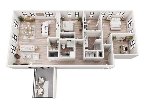 Floor plan for 2 beds, 2 baths, 1643 sqft
