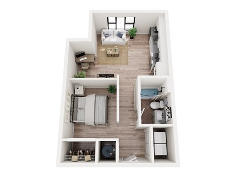 Floor plan for 1 bed, 1 bath, 506 sqft