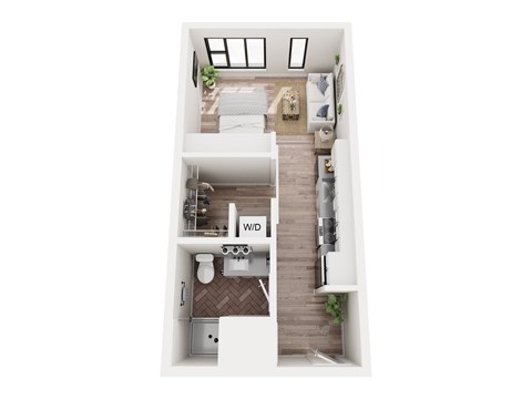 Floor plan for studio, 1 bath, 393 sqft