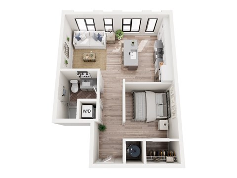 Floor plan for 1 bed, 1 bath, 552 sqft