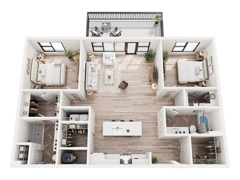 Floor plan for 2 beds, 2 baths, 1214 sqft