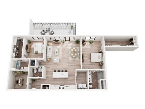 Floor plan for 2 beds, 2.5 baths, 1603 sqft