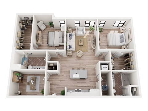 Floor plan for 2 beds, 2 baths, 1223 sqft