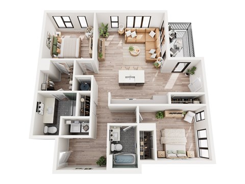 Floor plan for 2 beds, 2 baths, 1084 sqft