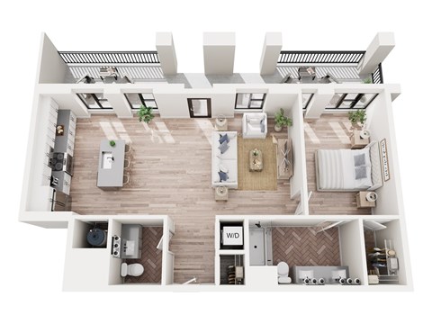 Floor plan for 1 bed, 1.5 baths, 900 sqft