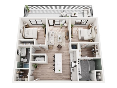 Floor plan for 2 beds, 2 baths, 1019 sqft