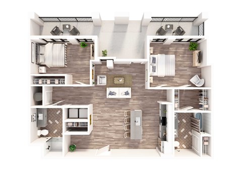 Floor plan for 2 beds, 2 baths, 1164 sqft