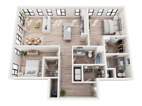 Floor plan for 2 beds, 2 baths, 1290 sqft