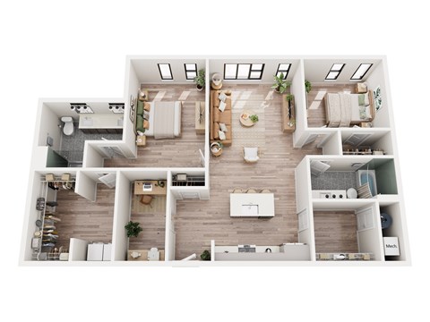 Floor plan for 2 beds, 2 baths, 1294 sqft