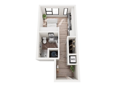 Floor plan for studio, 1 bath, 345 sqft
