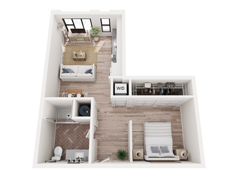 Floor plan for 1 bed, 1 bath, 583 sqft