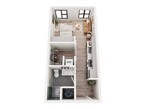 Floor plan for studio, 1 bath, 390 sqft