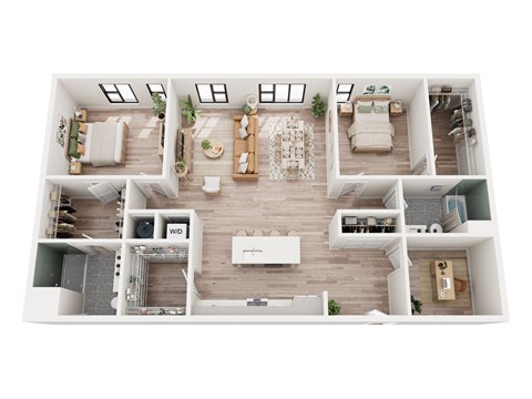 Floor plan for 2 beds, 2 baths, 1433 sqft