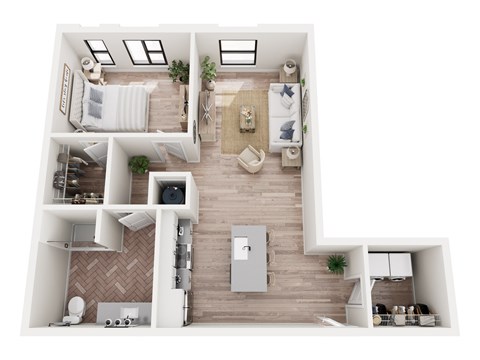 Floor plan for 1 bed, 1 bath, 783 sqft