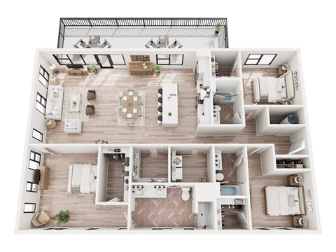 Floor plan for 3 beds, 3 baths, 1800 sqft