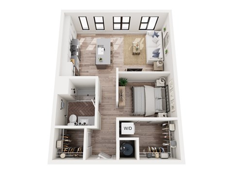 Floor plan for 1 bed, 1 bath, 589 sqft