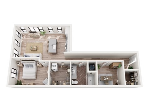 Floor plan for 1 bed, 1 bath, 880 sqft