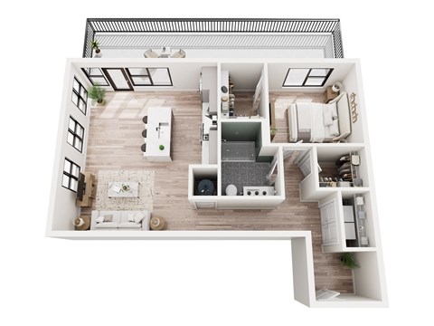 Floor plan for 1 bed, 1 bath, 811 sqft