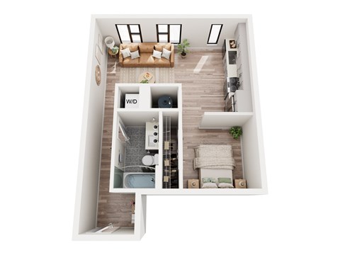 Floor plan for 1 bed, 1 bath, 526 sqft