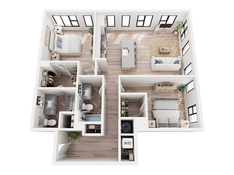 Floor plan for 2 beds, 2 baths, 1074 sqft