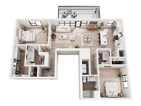Floor plan for 2 beds, 2.5 baths, 1374 sqft